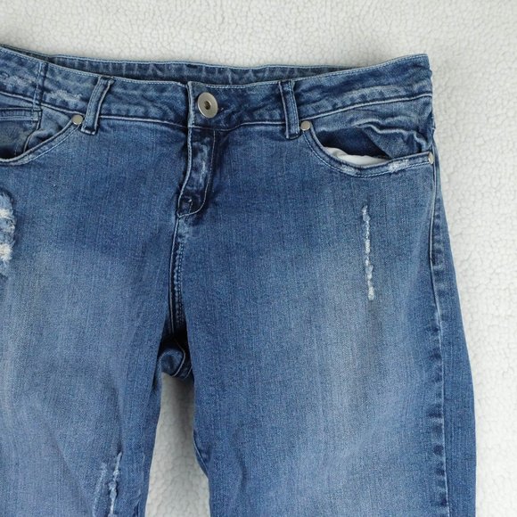 Vintage Blue Jeans Womens 9 10 Bootcut Medium Wash Distressed Beaded 90s Y2K - Picture 2 of 11